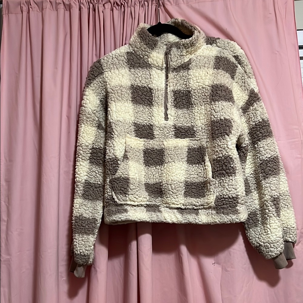 Hippie Rose Plaid Teddy Jacket - Cream and Brown